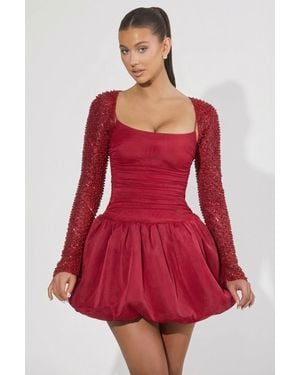 Oh Polly Embellished Bubble Hem Mini Dress - Red