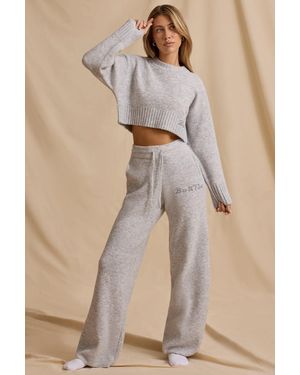 BO+TEE Ribbed Knit Mid-Rise Wide-Leg Joggers - Grey
