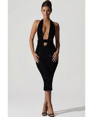 Oh Polly Embellished Cut-Out Open-Back Midaxi Dress - Black