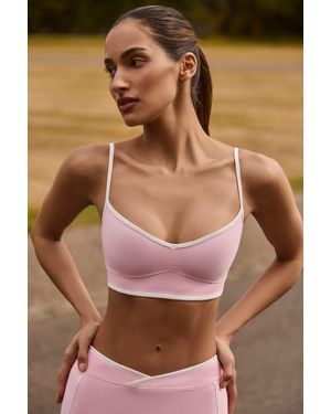 BO+TEE Soft Active Sweetheart-Neck Contrast Sports Bra - Pink
