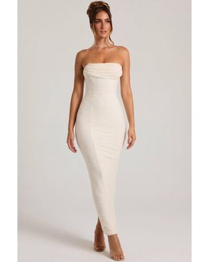 Oh Polly Embellished Bandeau Cowl Neck Maxi Dress - White