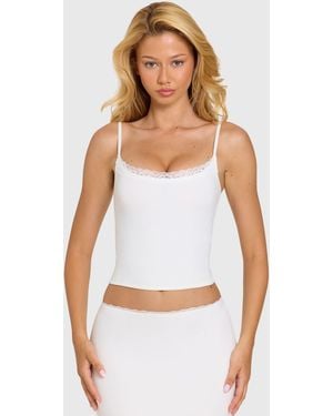 Oh Polly Modal Lace-Trim Top - White