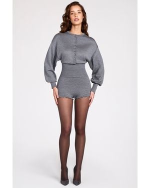 Oh Polly Fine-Knit Long-Sleeve Romper - Grey