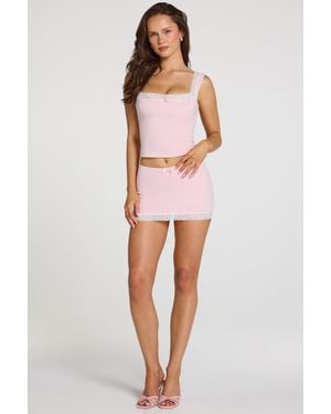Oh Polly Modal Lace-Trim Low-Rise Skort - Pink