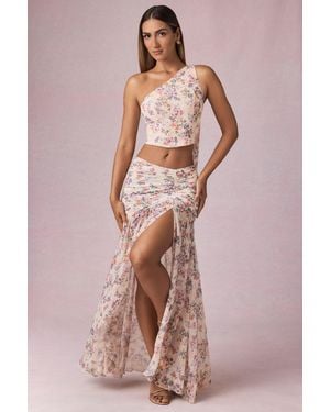 Oh Polly Asymmetric Ruched Maxi Skirt - Multicolour