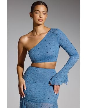 Oh Polly Embellished One Shoulder Top - Blue
