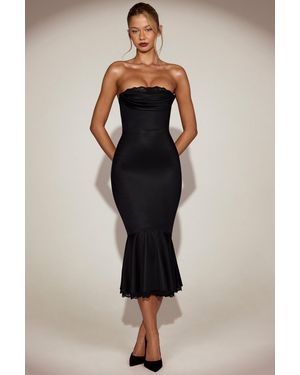 Oh Polly Elyra Satin Lace Trim Halter Neck Fishtail Midaxi Dress in Brown |  Lyst UK