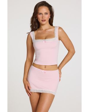 Oh Polly Modal Lace-Trim Top - Pink
