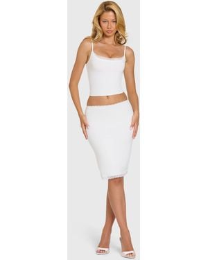 Oh Polly Modal Lace-Trim Midi Skirt - White