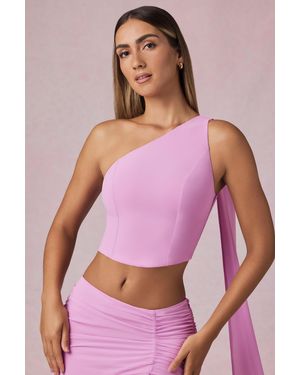 Oh Polly Scarf-Detail One-Shoulder Top - Pink