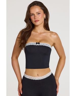 Oh Polly Modal Lace-Trim Bandeau Top - Black