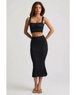 Oh Polly Ruffle-Trim Pointelle-Knit Midaxi Skirt - Black
