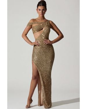 Oh Polly Embellished Asymmetric Cut-Out Gown - Metallic