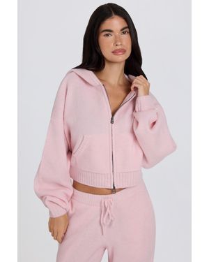 BO+TEE Soft Knit Zip-Up Cropped Hoodie - Pink