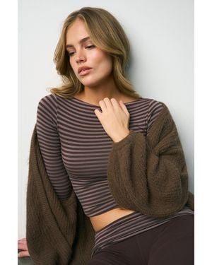 BO+TEE Buttercloud 3/4 Sleeve Top - Brown