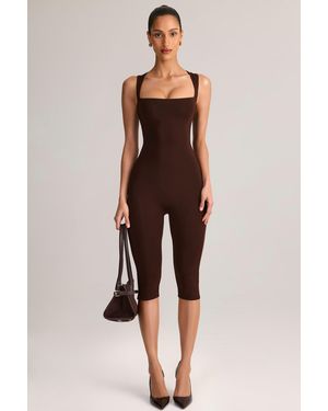 Oh Polly Modal Square-Neck Bodycon Capri Jumpsuit - Brown