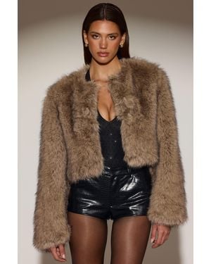 Oh Polly Cropped Faux-Fur Jacket - Brown