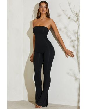 Oh Polly Strapless Flared Hem Jumpsuit - Black