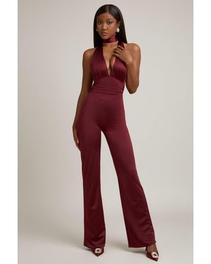 Oh Polly Scarf-Detail Halterneck Jumpsuit - Red