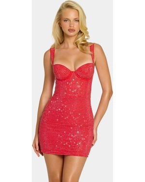 Oh Polly Embellished Sweetheart Corset Mini Dress - Red