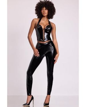 Oh Polly Vinyl High V-Waist Leggings - Black