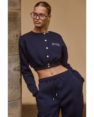 BO+TEE Brushed Jersey Button-Up Cropped Cardigan - Blue