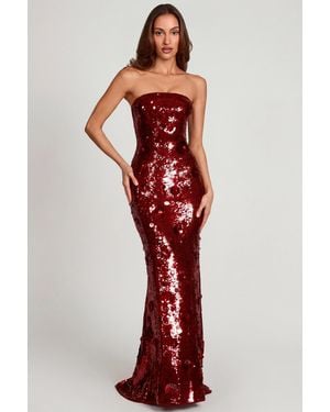 Oh Polly 3D Embellished Bandeau Maxi Dress - Red
