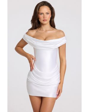 Oh Polly Satin Off-Shoulder Draped Mini Dress - White