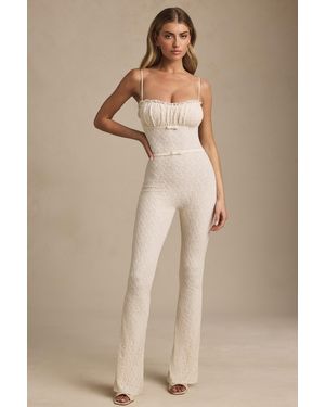 Oh Polly Bow-Detail Lace Flared Jumpsuit - White