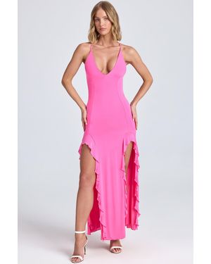 Oh Polly Ruched Ruffle-Trim Maxi Dress - Pink