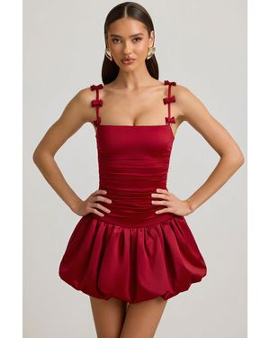 Oh Polly Bow-Detail Ruched Bubble Hem Mini Dress - Red