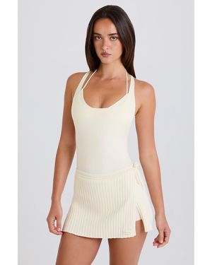 BO+TEE Ribbed Knit Tie Wrapover Skort - White