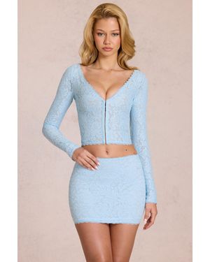 Oh Polly Lace Plunge Cardigan - Blue