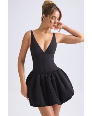 Oh Polly Lace-Up Bubble Hem Corset Micro Mini Dress - Black