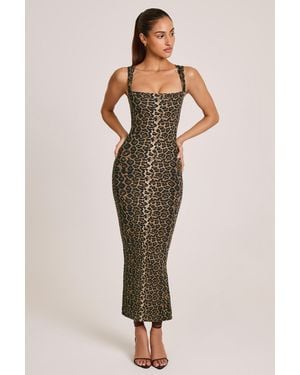 Oh Polly Modal Square-Neck Bodycon Midi Dress - Multicolour