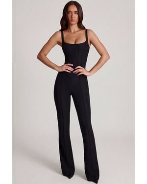 Oh Polly Scoop-Neck Corset Flared Leg Jumpsuit - Black
