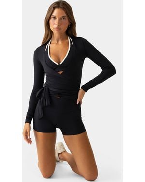 BO+TEE Soft Jersey Wrap Top - Black