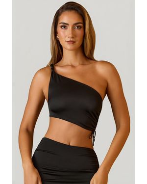 Oh Polly Ruched Asymmetric Crop Top - Black