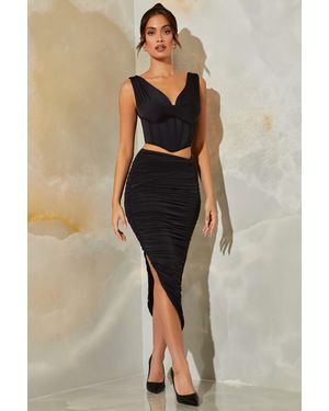 Oh Polly Ruched Maxi Skirt - Black