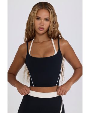 BO+TEE Soft Active Layered Cropped Tank Top - Black