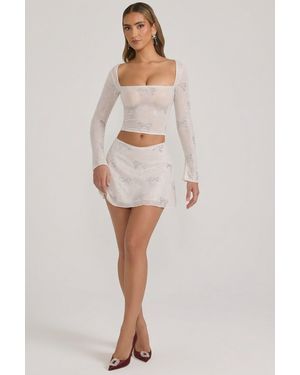Oh Polly Embellished Mid-Rise A-Line Mini Skirt - White