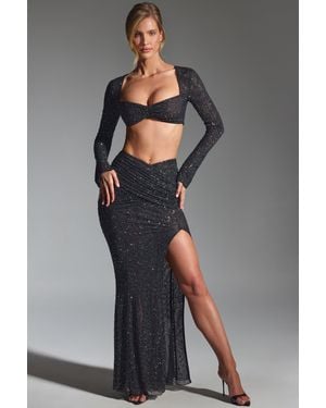 Oh Polly Embellished Ruched Maxi Skirt - Black