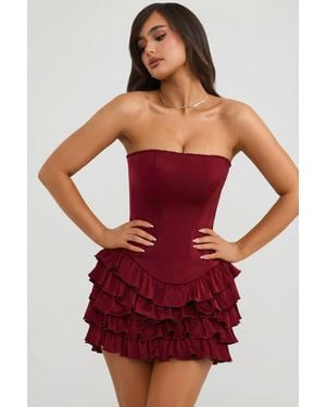 Oh Polly Bandeau Ruffled Tiered Corset Mini Dress