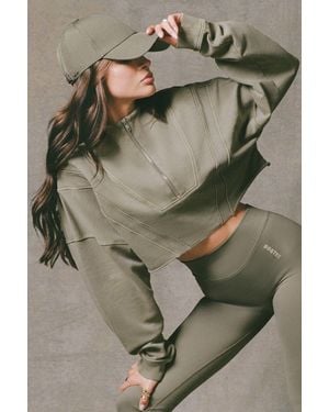 BO+TEE Cotton Jersey Acid Wash Cropped Sweatshirt - Green