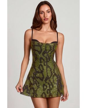 Oh Polly Embellished Cowl Neck A-Line Mini Dress - Green