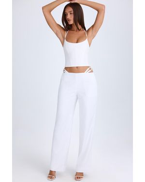 Oh Polly Belted Cut-Out Wide-Leg Trousers - White