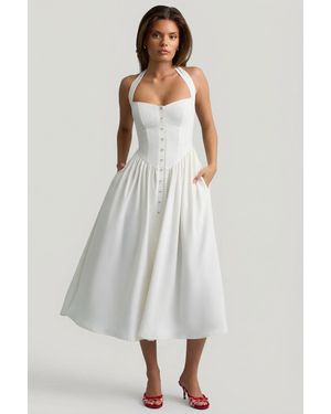 Oh Polly Button-Detail Halterneck Midaxi Dress - White