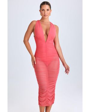 Oh Polly Ruched Plunge Midaxi Dress - Pink