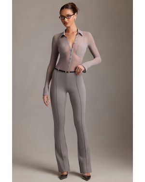 Oh Polly Low-Rise Flared Trousers - Grey