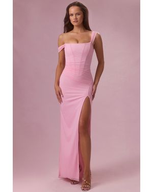 Oh Polly Mesh Draped Corset Gown - Pink